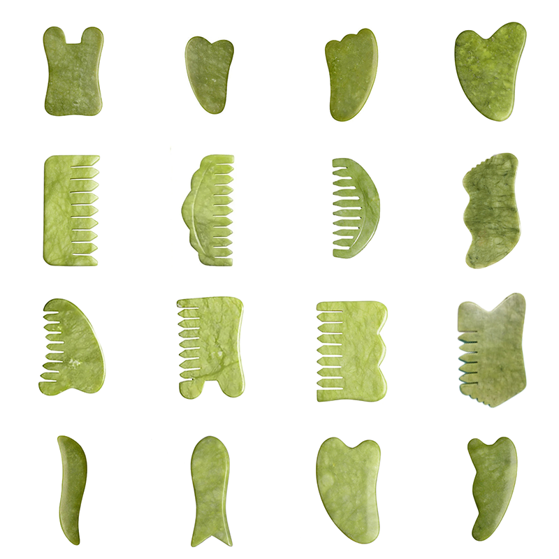 Jade Gua Sha Tool - ธรรมชาติสีเขียว Xiuyu Gua Sha Board หยกหินนวดสําหรับสปาการฝังเข็ม