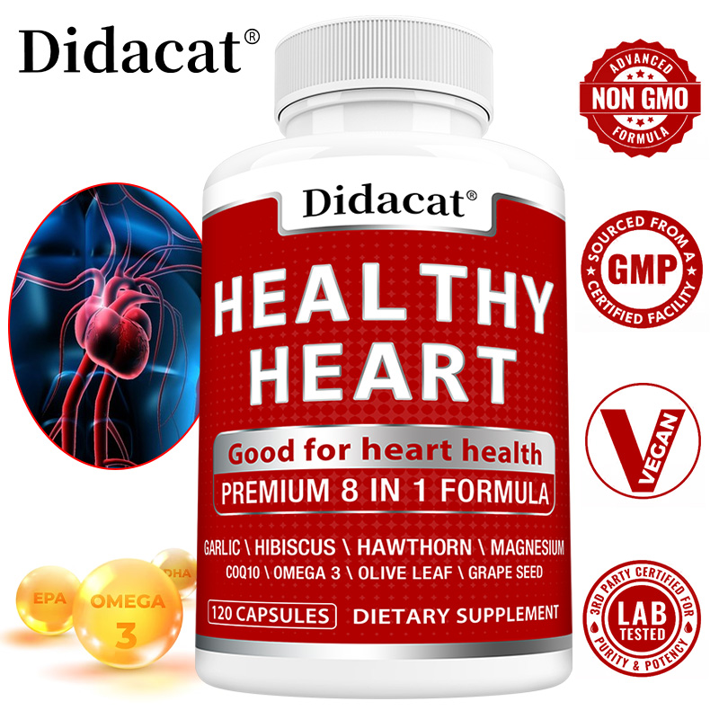 Health Wellness Energy - แคปซูลบำรุงสุขภาพหัวใจพร้อมโคคิวเท็น โอเมก้า-3 กระเทียม ใบมะกอก และอื่นๆ อาหารเสริมสารต้านอนุมูลอิสระเพื่อสุขภาพหัวใจและหลอดเลือดและพลังงาน