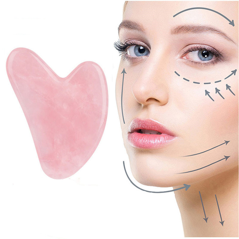 Jade Gua Sha Tool - แผ่นนวดกัวซาสีชมพูธรรมชาติ ทำจากหยก สำหรับนวดหน้า คอ หลัง บำรุงผิวกาย