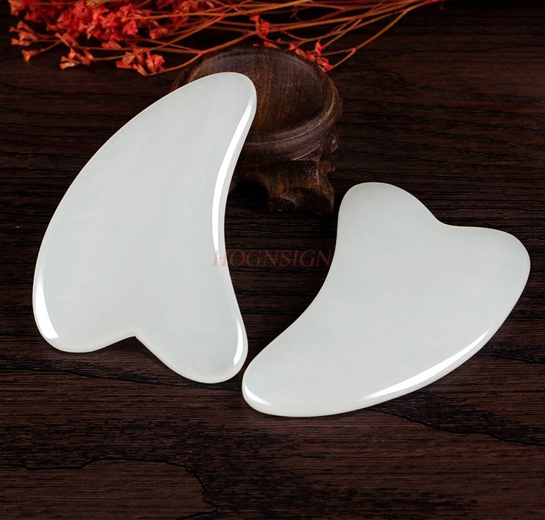 Jade Gua Sha Tool - 2 ชิ้นหยกธรรมชาติกระดานโกนหนวดหน้าร้านเสริมสวยพิเศษกระดานโกนหนวดหญิงเส้นเอ็นใบหน้า Gua sha เครื่องมือ