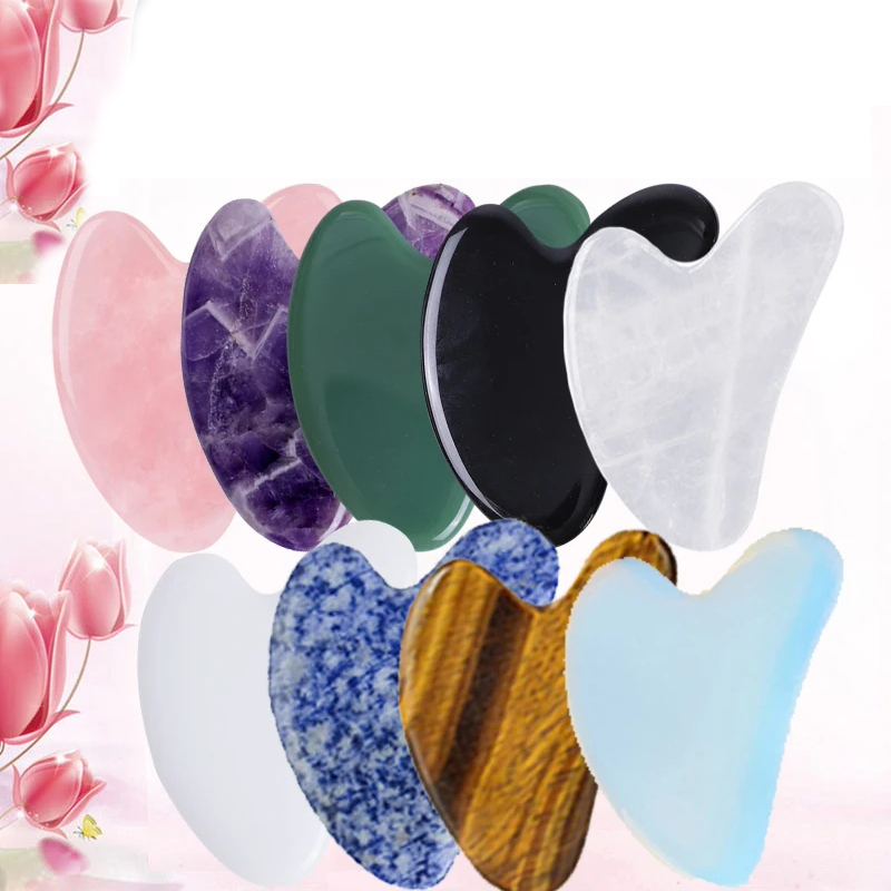 Jade Gua Sha Tool - 10ชิ้นหยกธรรมชาติกัวซาชุดโรสควอตซ์ออบซิเดียนอเมทิสต์ที่ขูดหยกเครื่องนวดยกกระชับใบหน้าเครื่องมือดูแลผิวความงาม