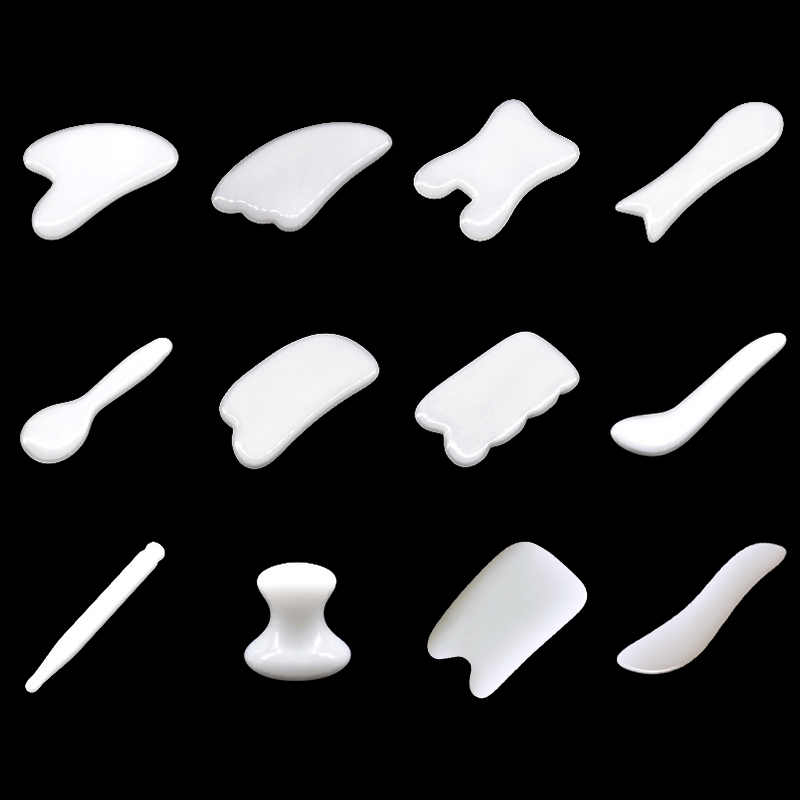 Jade Gua Sha Tool - กระดานหยกขาวธรรมชาติแผ่นหินหยกขูดเครื่องนวด gouache เครื่องยกกระชับใบหน้าเครื่องมือดูแลผิวฝังเข็มสปา